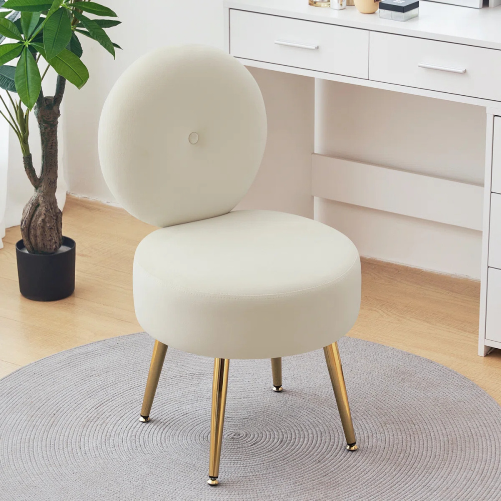 ZELVA - Donut Shape Vanity Chair with Metallic Legs - Image 3