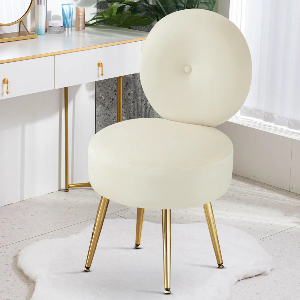 ZELVA - Donut Shape Vanity Chair with Metallic Legs - Image 2