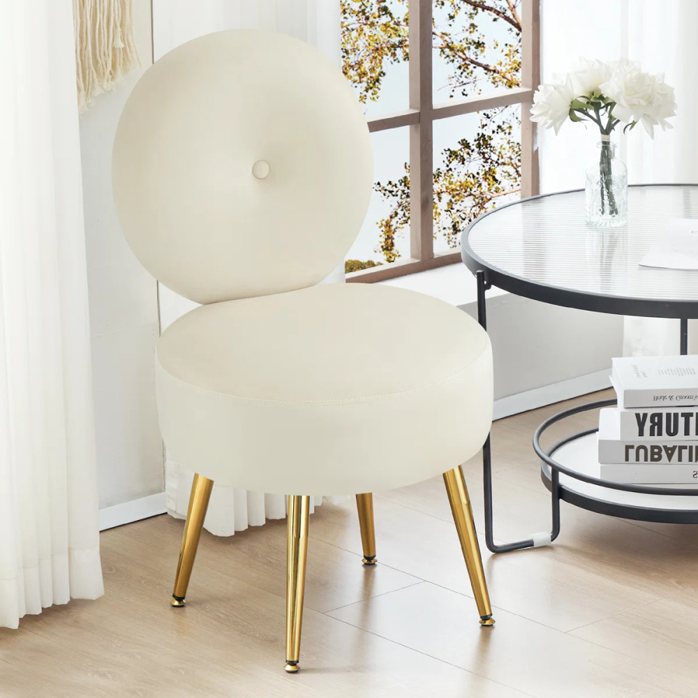 ZELVA - Donut Shape Vanity Chair with Metallic Legs - Image 5