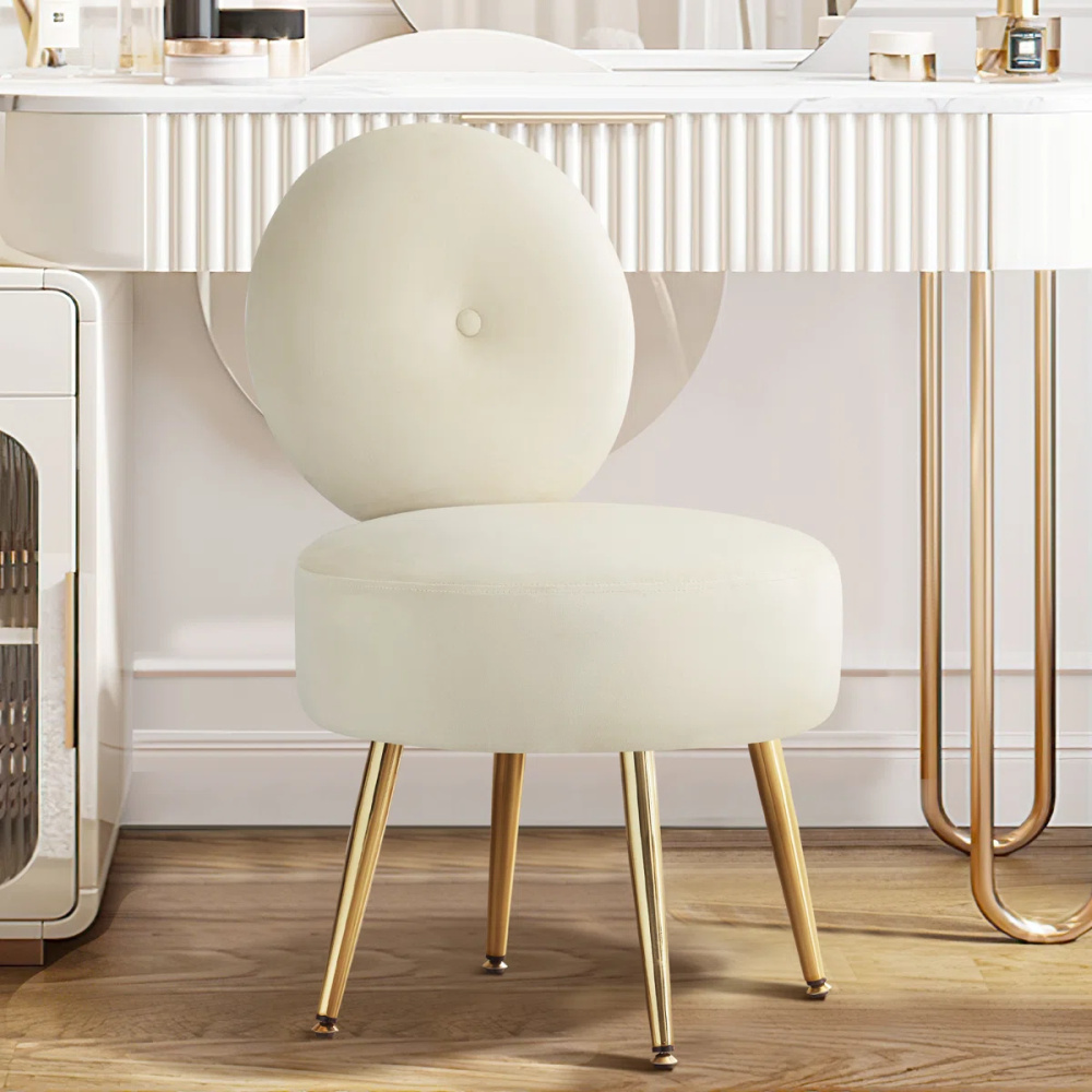ZELVA - Donut Shape Vanity Chair with Metallic Legs
