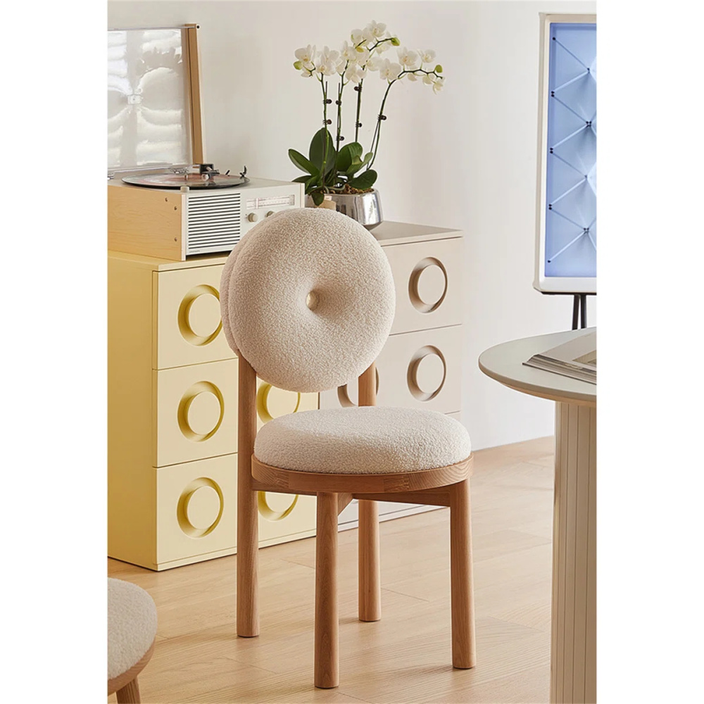 DEW - Oak Brown & White Donut Backrest Vanity Chair - Image 4