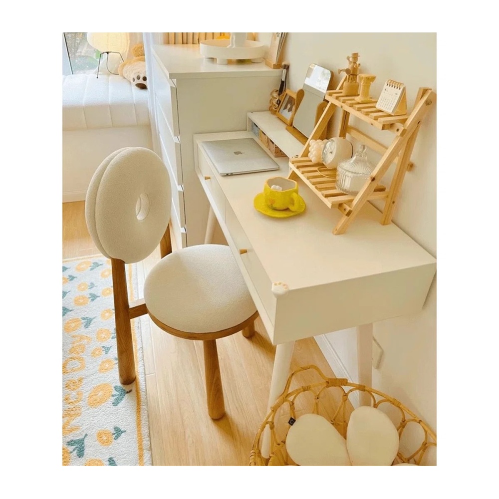 DEW - Oak Brown & White Donut Backrest Vanity Chair - Image 2