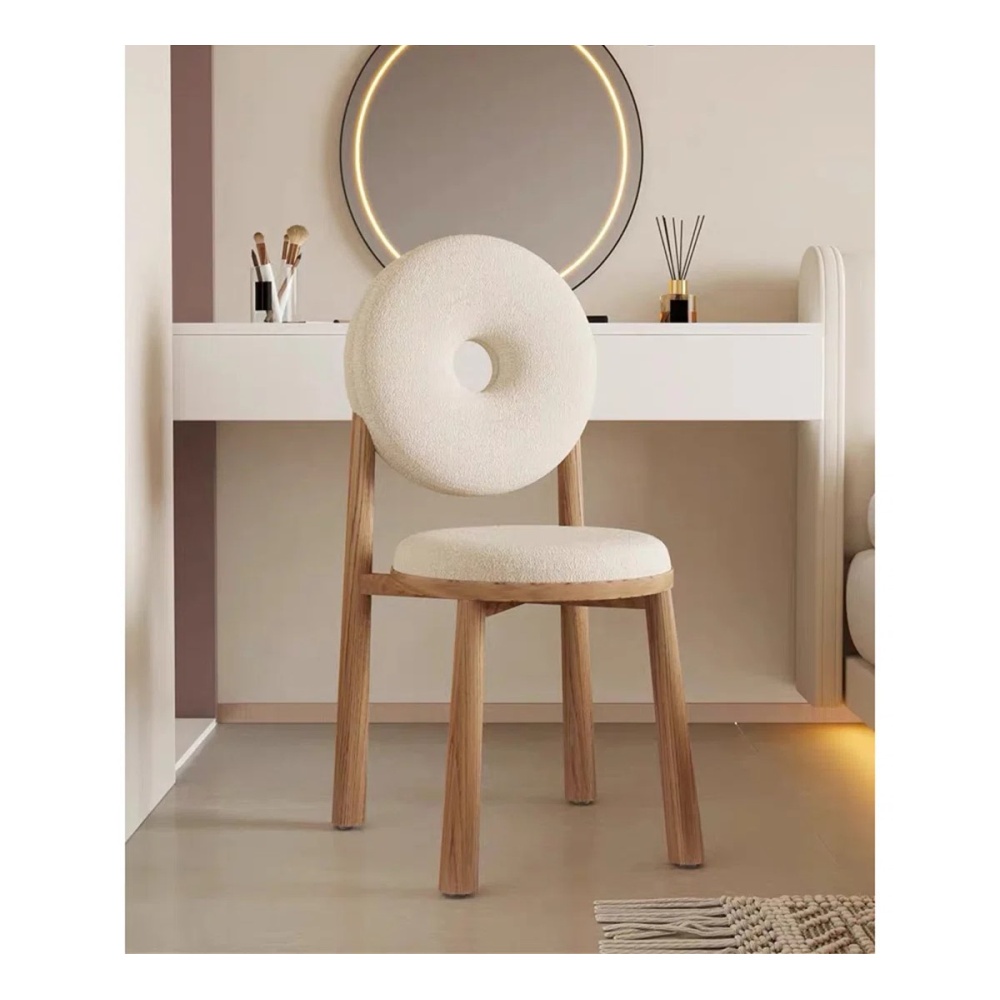 DEW - Oak Brown & White Donut Backrest Vanity Chair
