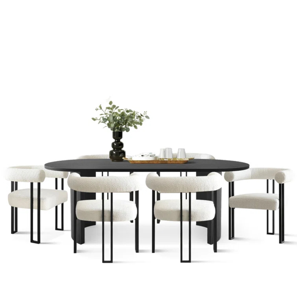 KIVO - Abstract Design Black & White Dining Table Set