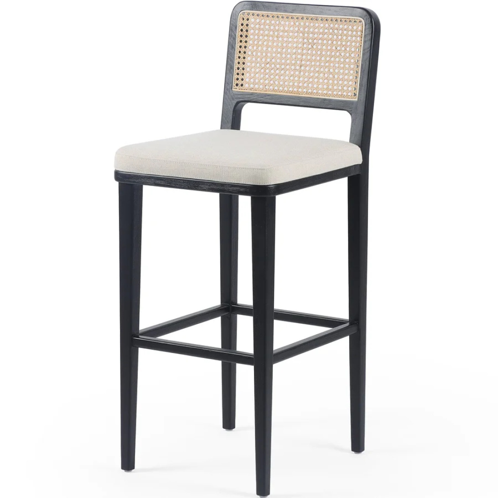 COZAL - Mid Century Style Barstool with Cane Work Back