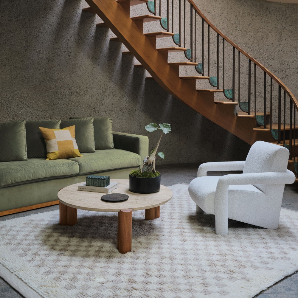 SUNG - Mid Century Round Travertine Coffee Table - Image 5