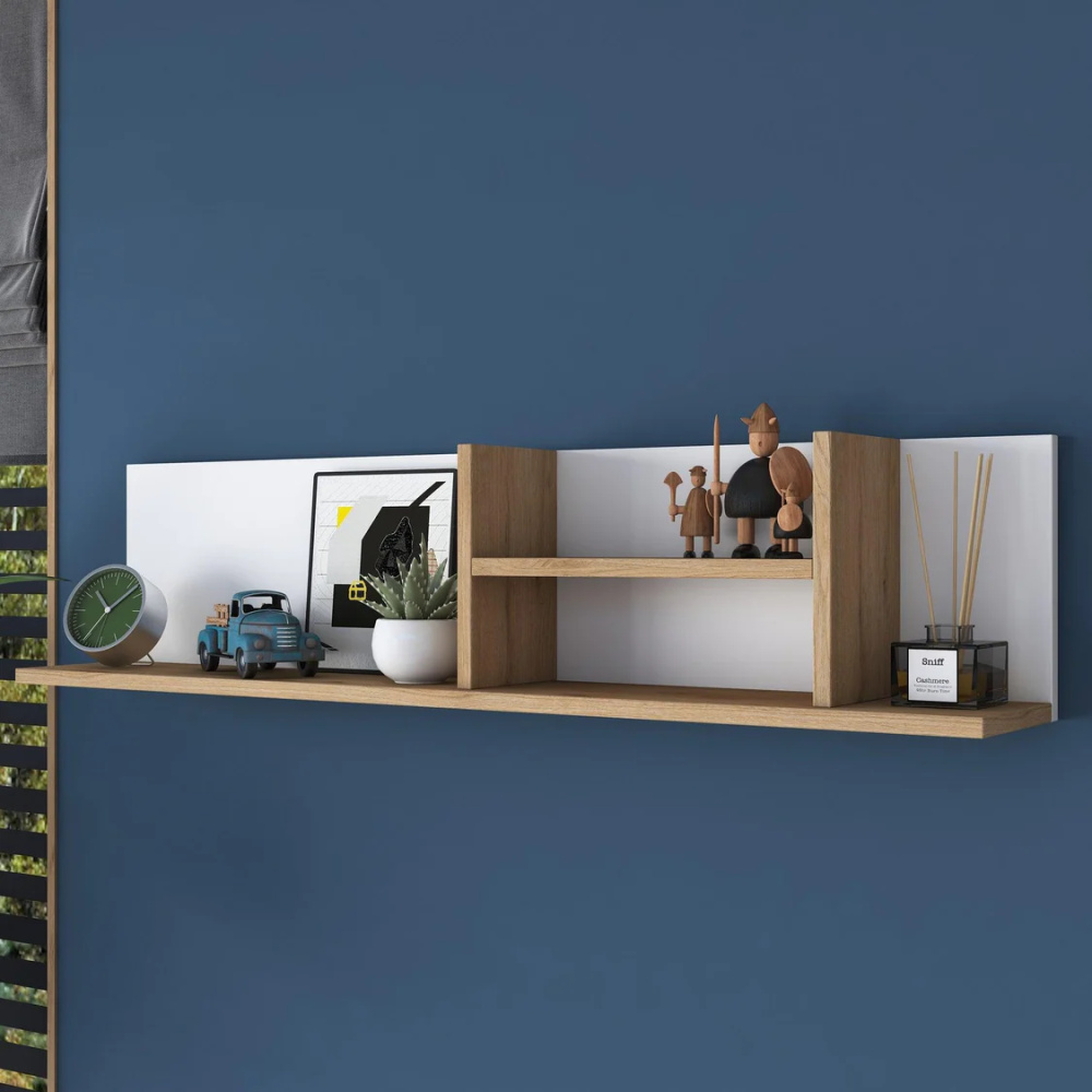 NEBA - White & Oak Brown Multifunctional Wall Shelf - Image 2