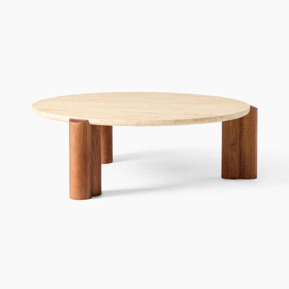 SUNG - Mid Century Round Travertine Coffee Table - Image 8