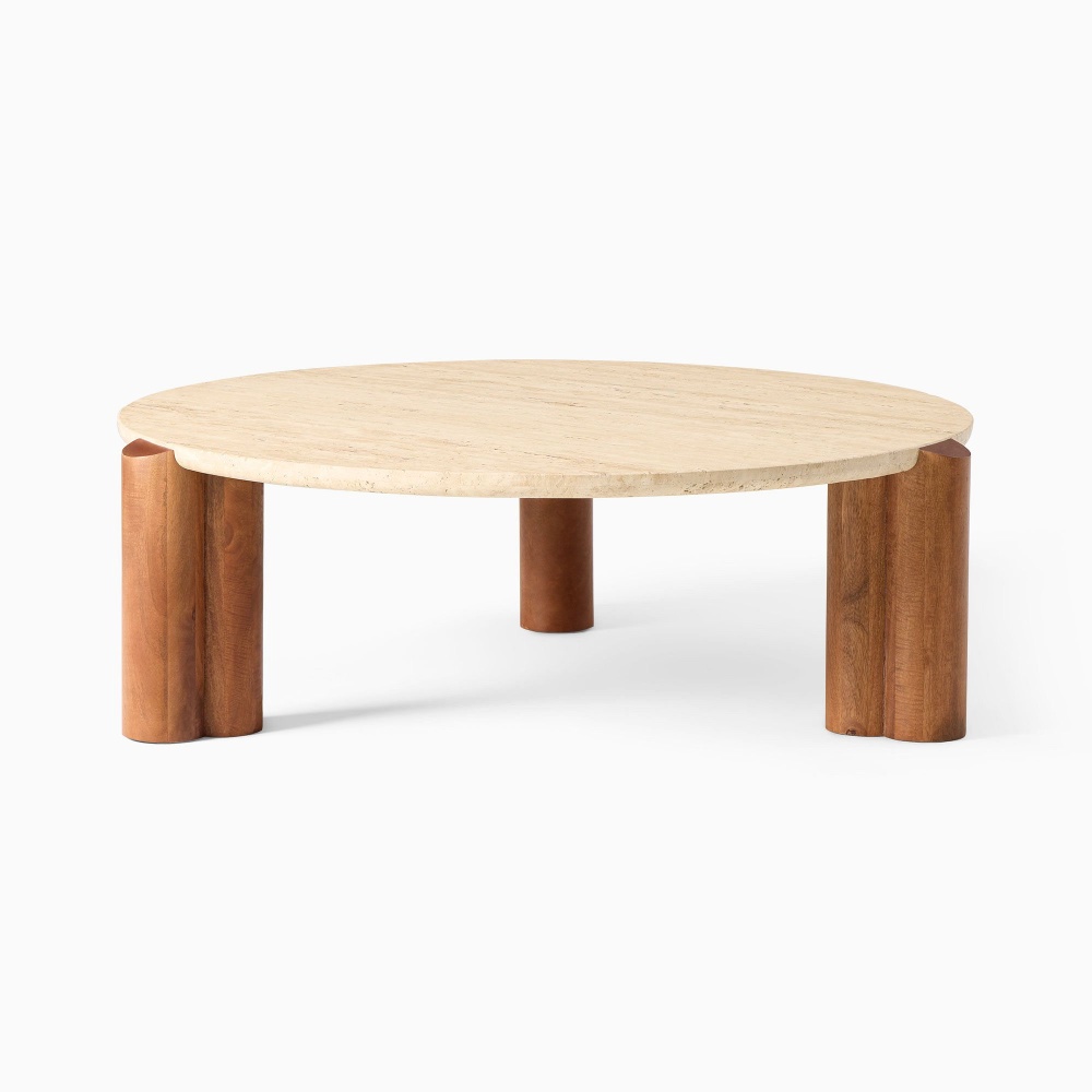 SUNG - Mid Century Round Travertine Coffee Table - Image 7