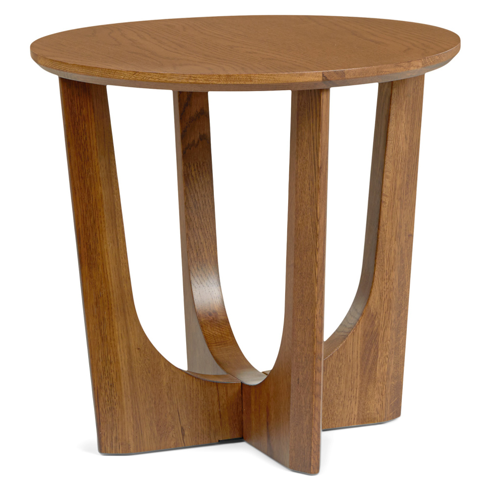 CADEN - Round Dark Oak Brown End Table with Sculptural Base - Image 4