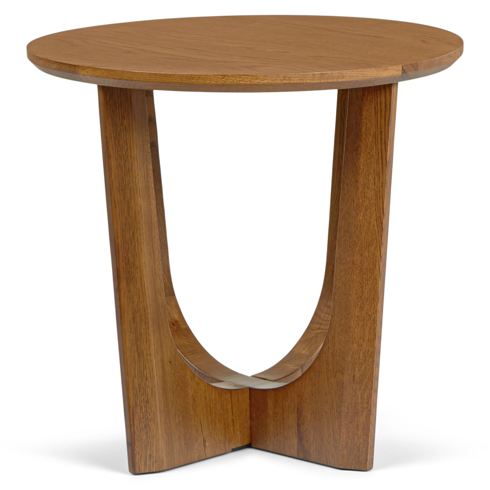 CADEN - Round Dark Oak Brown End Table with Sculptural Base - Image 2