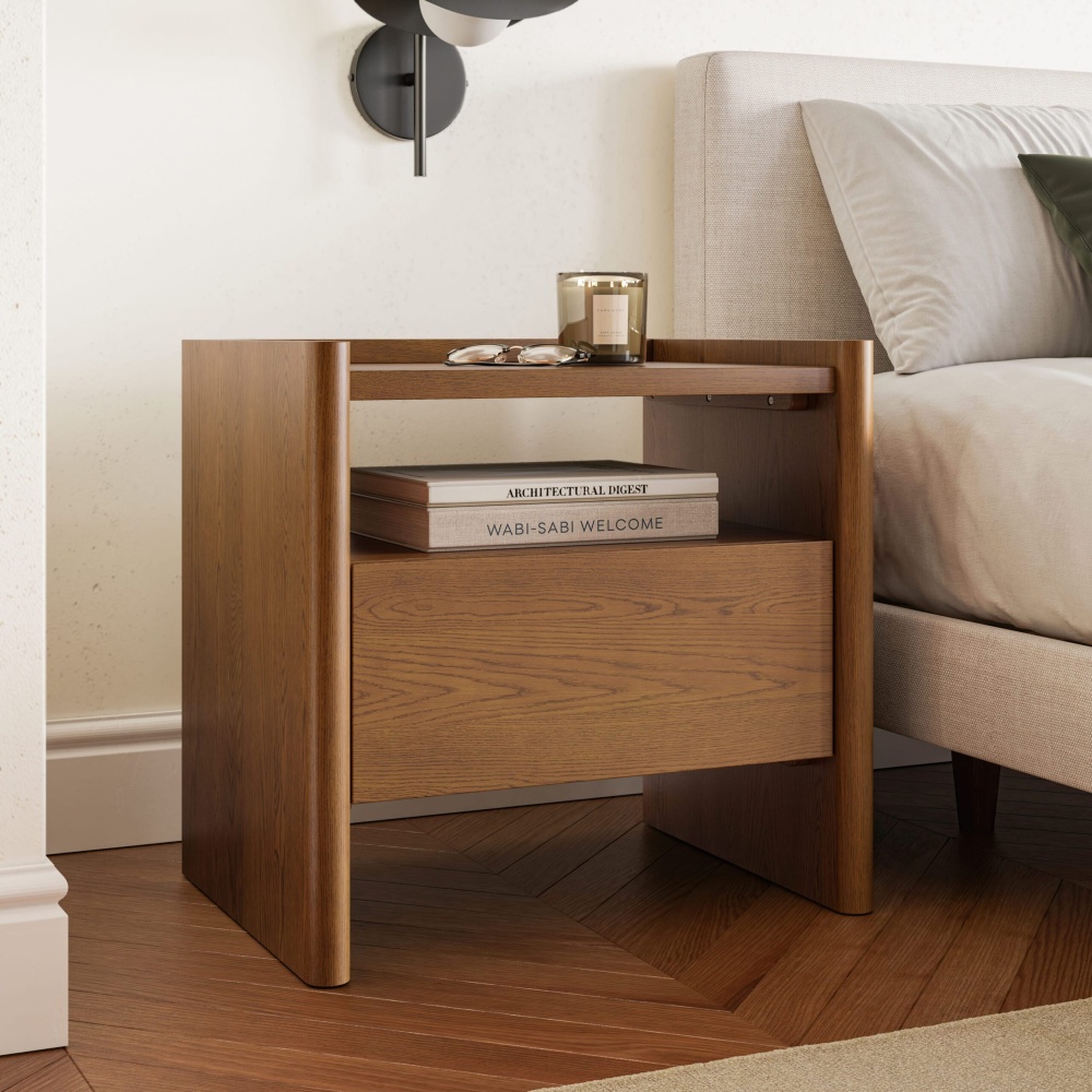 CALM - Minimalist Design Dark Oak Brown Nightstand