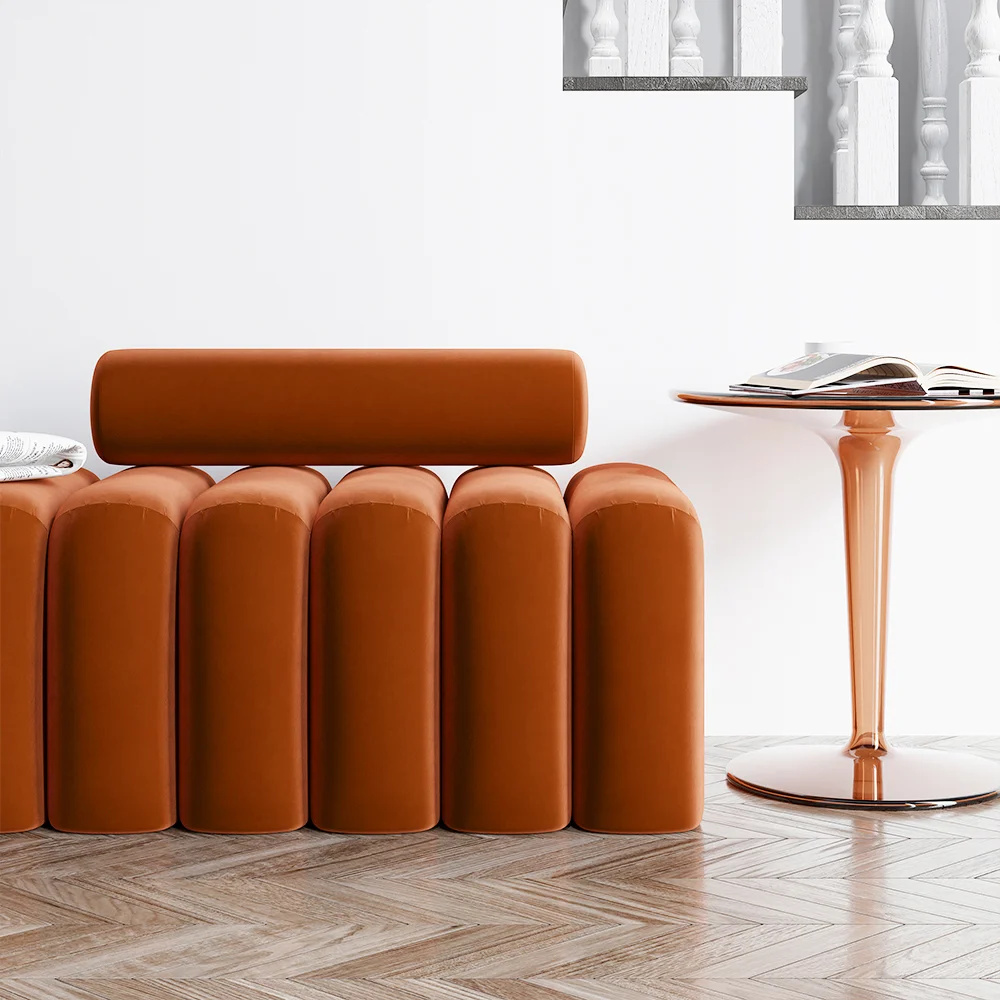 ELYS - Modern Channel Tufted Orange Bolster Bench - Image 3