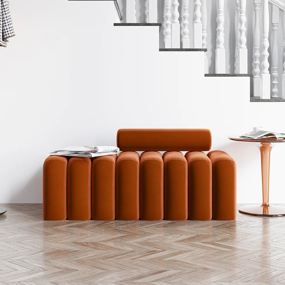 ELYS - Modern Channel Tufted Orange Bolster Bench - Image 2