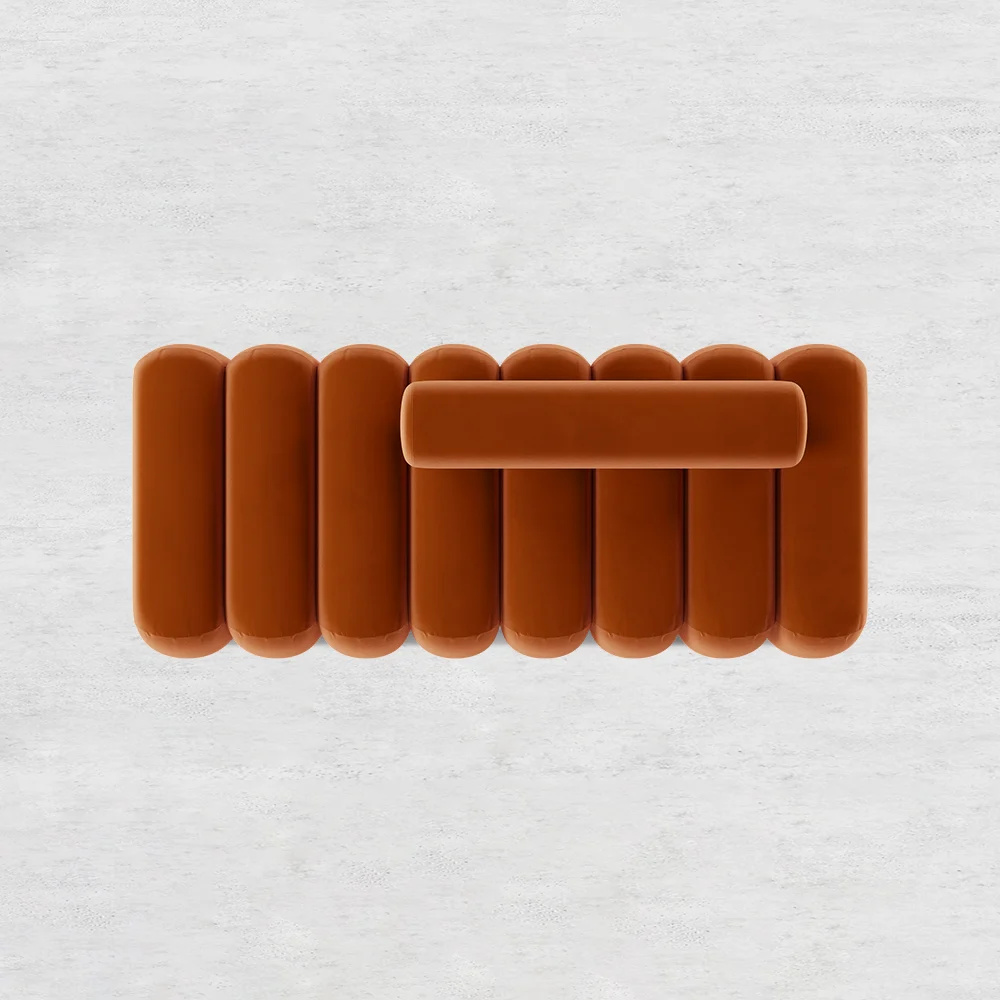 ELYS - Modern Channel Tufted Orange Bolster Bench - Image 7