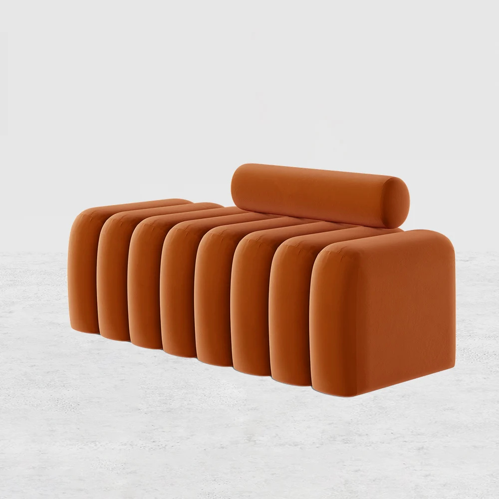 ELYS - Modern Channel Tufted Orange Bolster Bench - Image 6