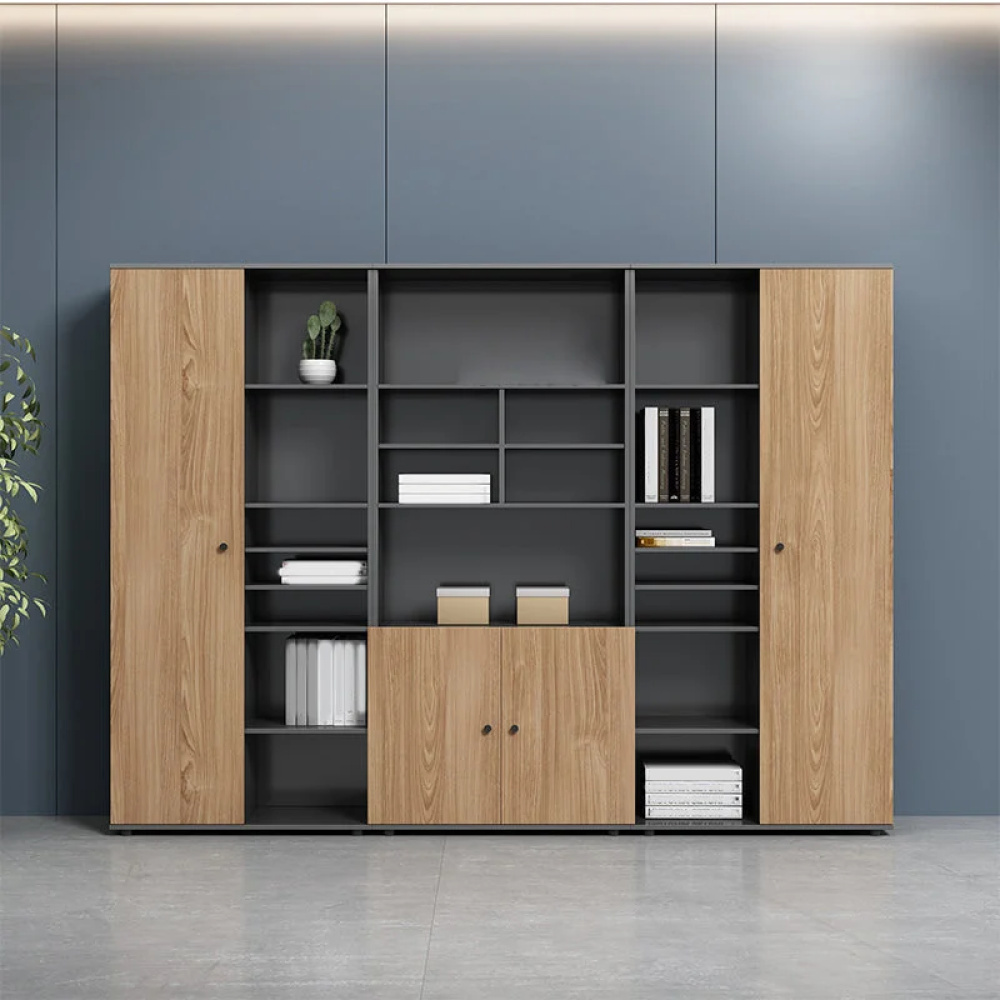 REED - Modular Black & Oak Brown Office Storage Book Rack