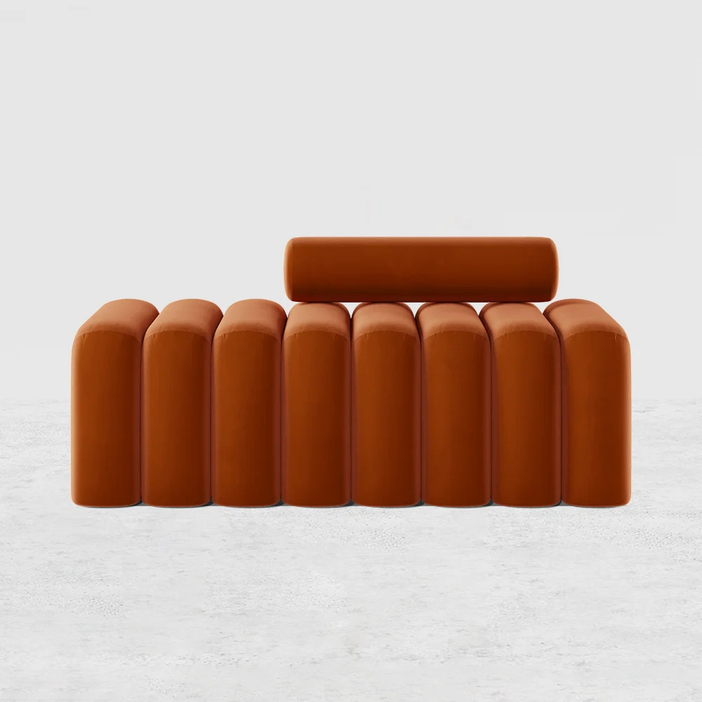 ELYS - Modern Channel Tufted Orange Bolster Bench - Image 5