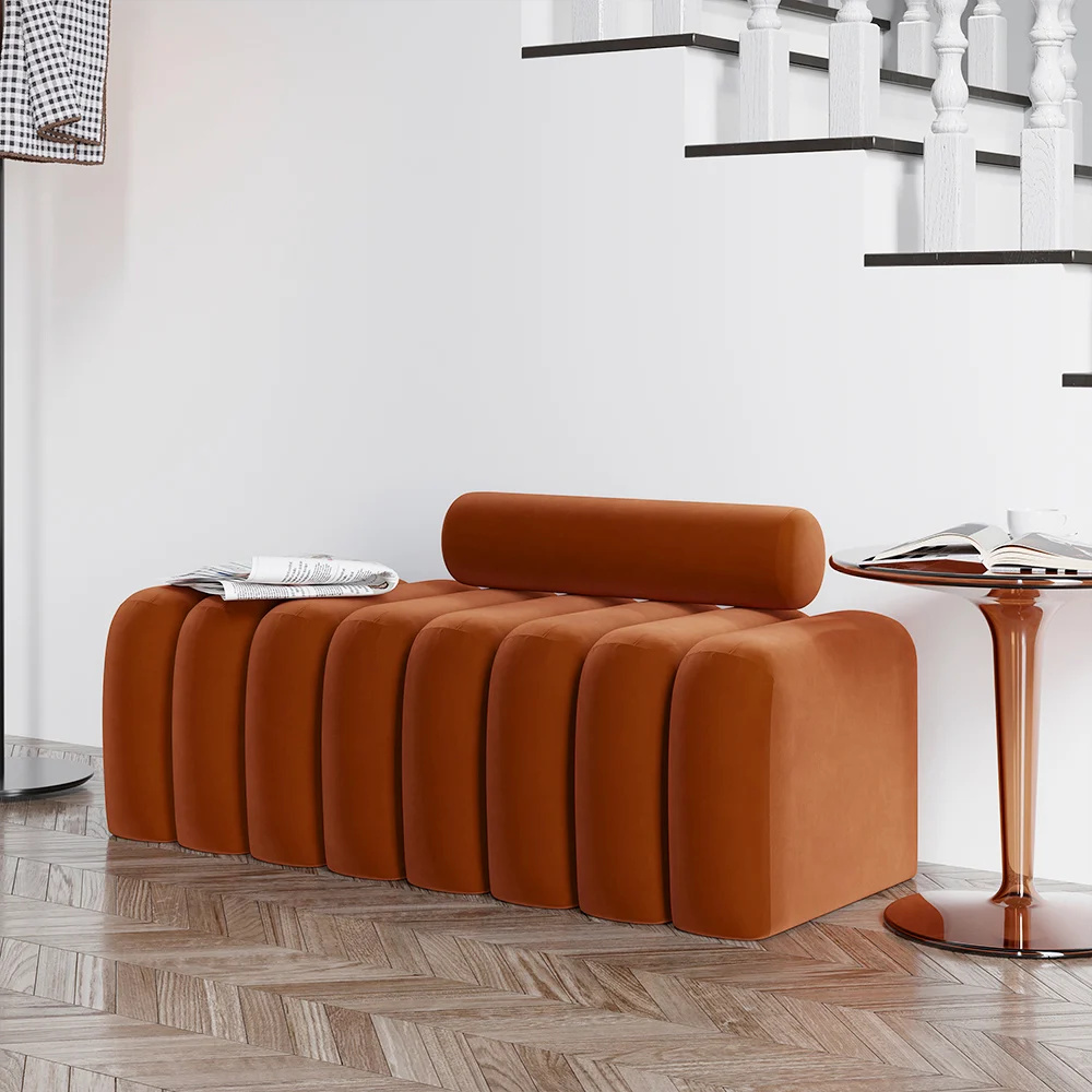 ELYS - Modern Channel Tufted Orange Bolster Bench