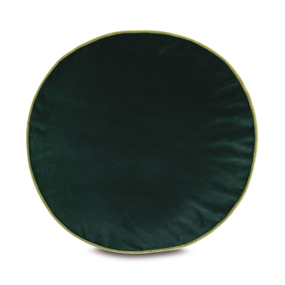 Disc Velvet Cushion in Emerald Green with Mint Green Piping - Image 2