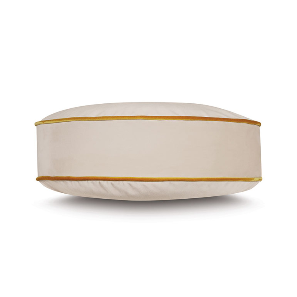 Disc Velvet Cushion in Ivory with Mustard Yellow Piping - Image 3