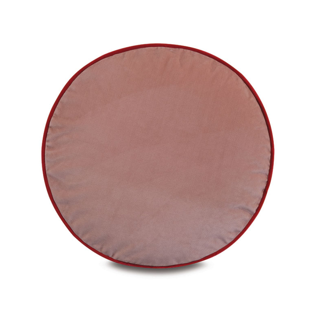 Disc Velvet Cushion in Pink with Raspberry Pink Piping - Image 2