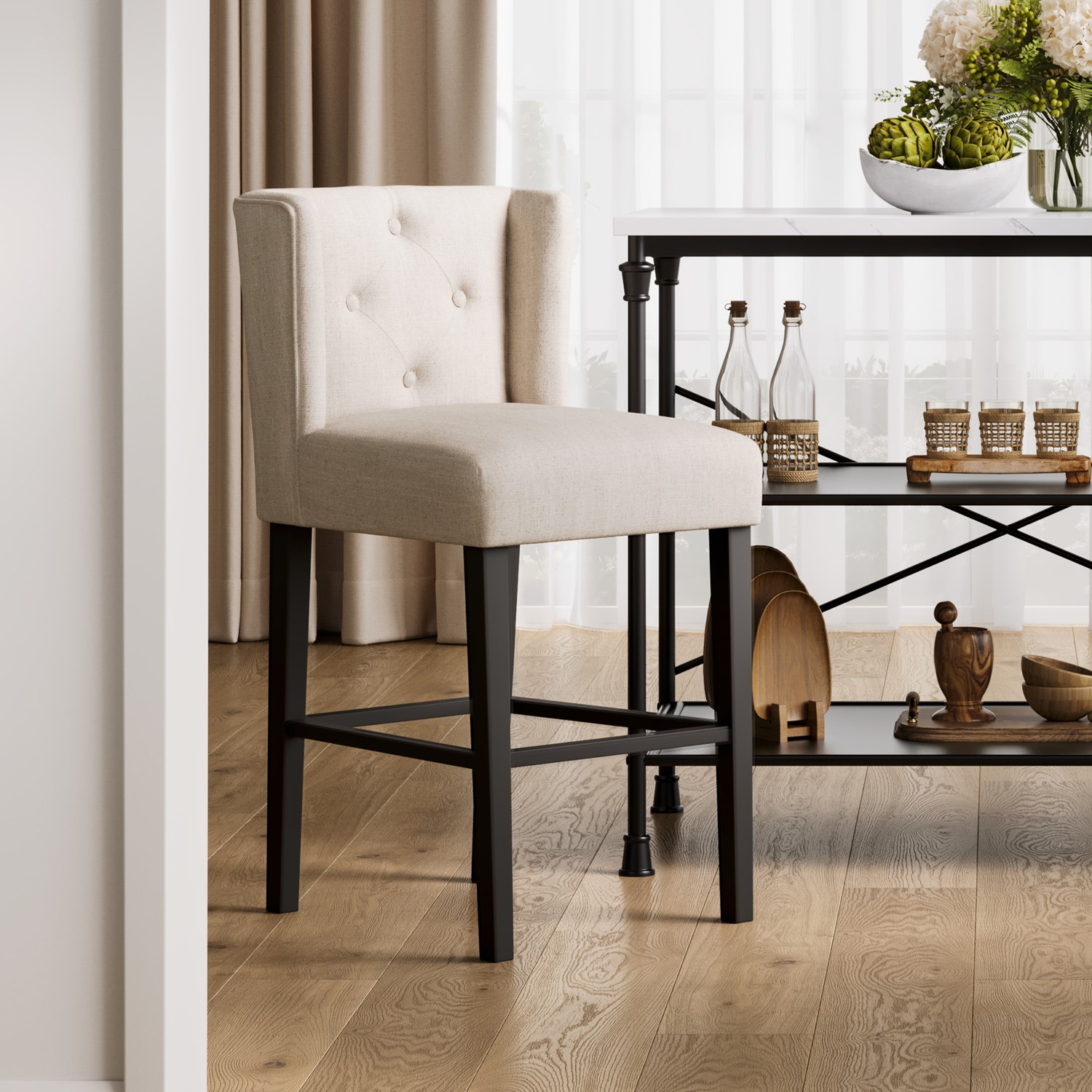 BUNNI - Classic Style Button Tufted Bar Stool