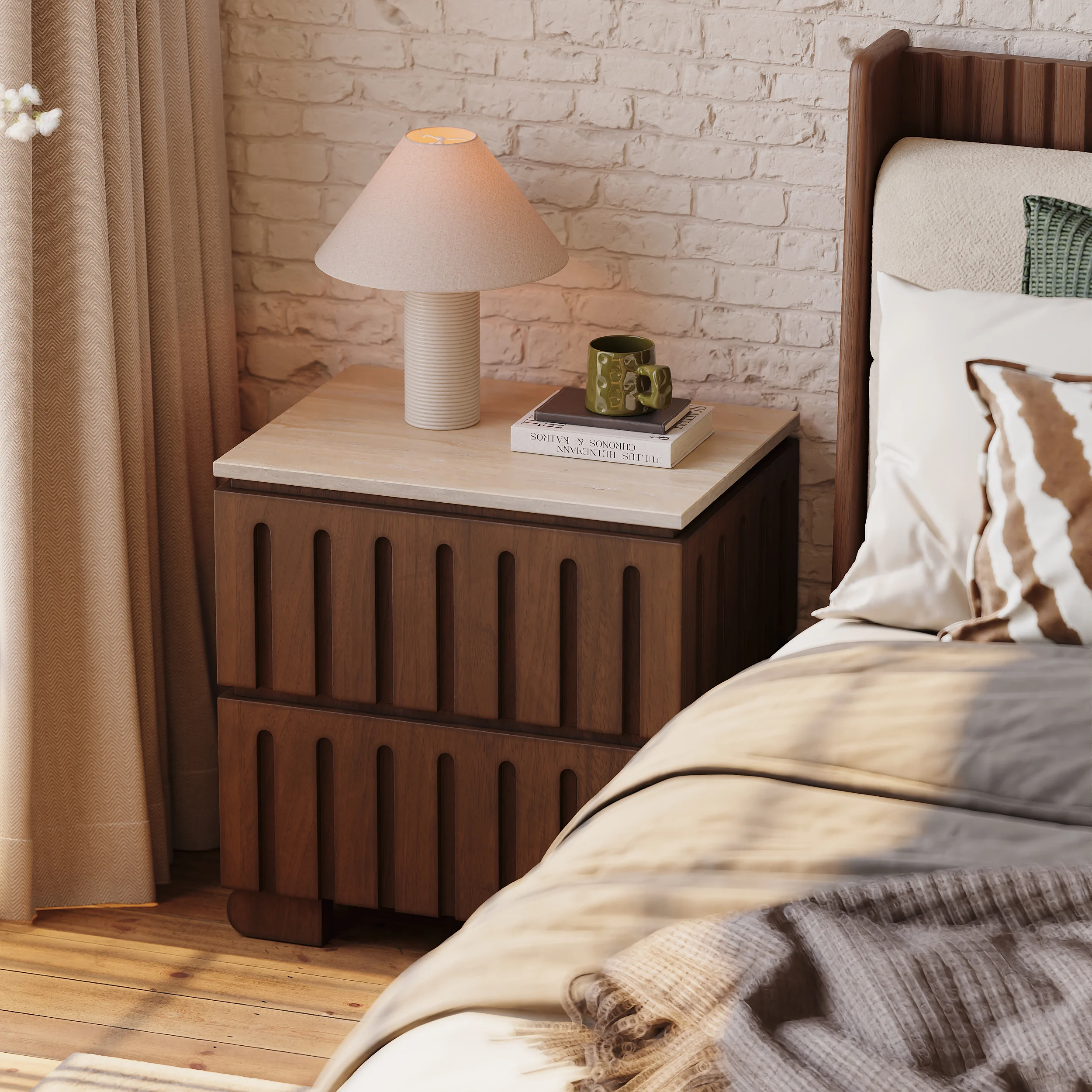 COCOON - Walnut Brown Polished Modern Bedroom Set - Image 4