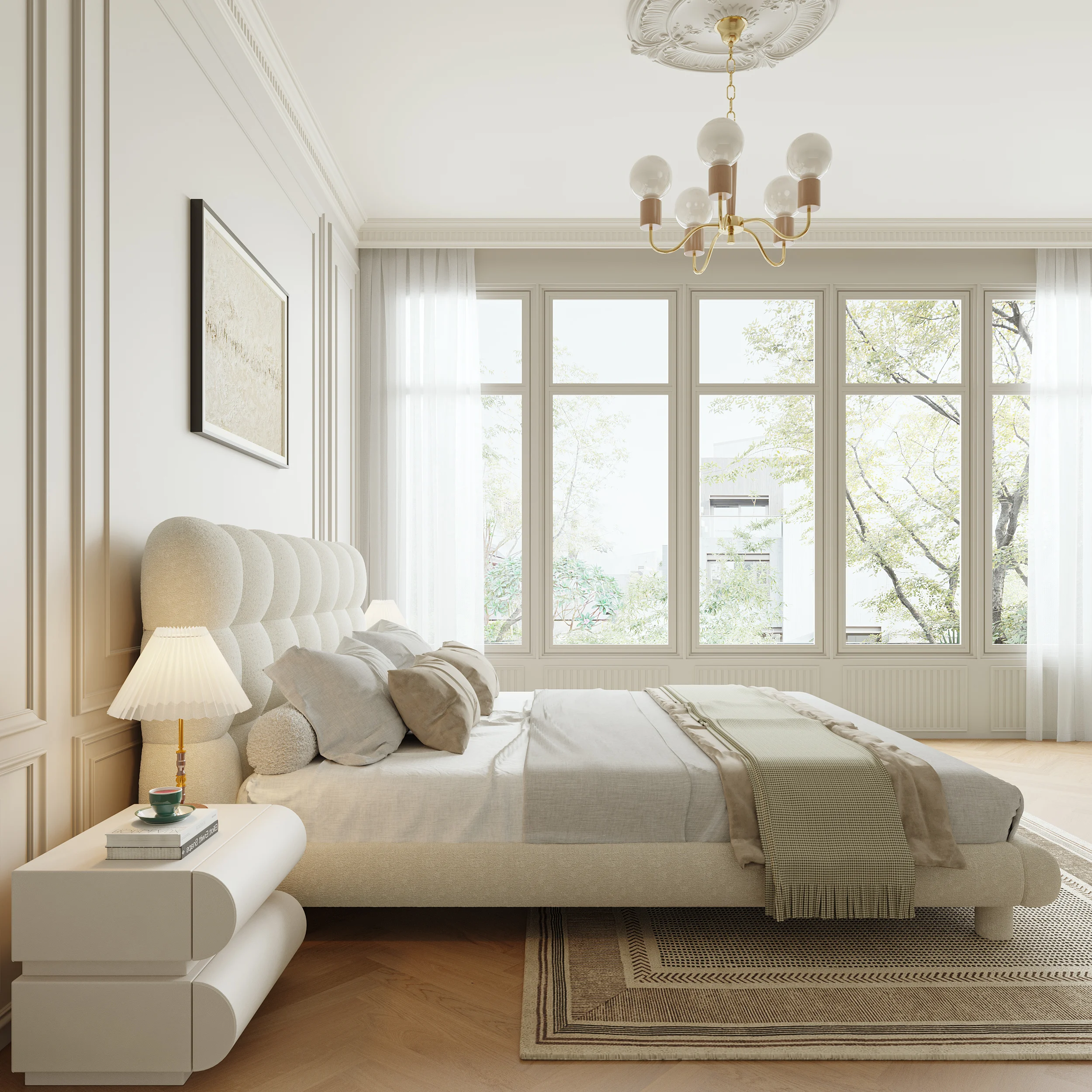 ELYSIA - Off White Boucle Contemporary Design Bubble Bedroom set - Image 3