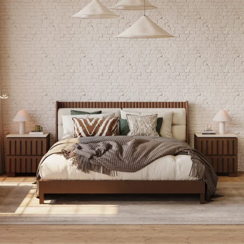COCOON - Walnut Brown Polished Modern Bedroom Set