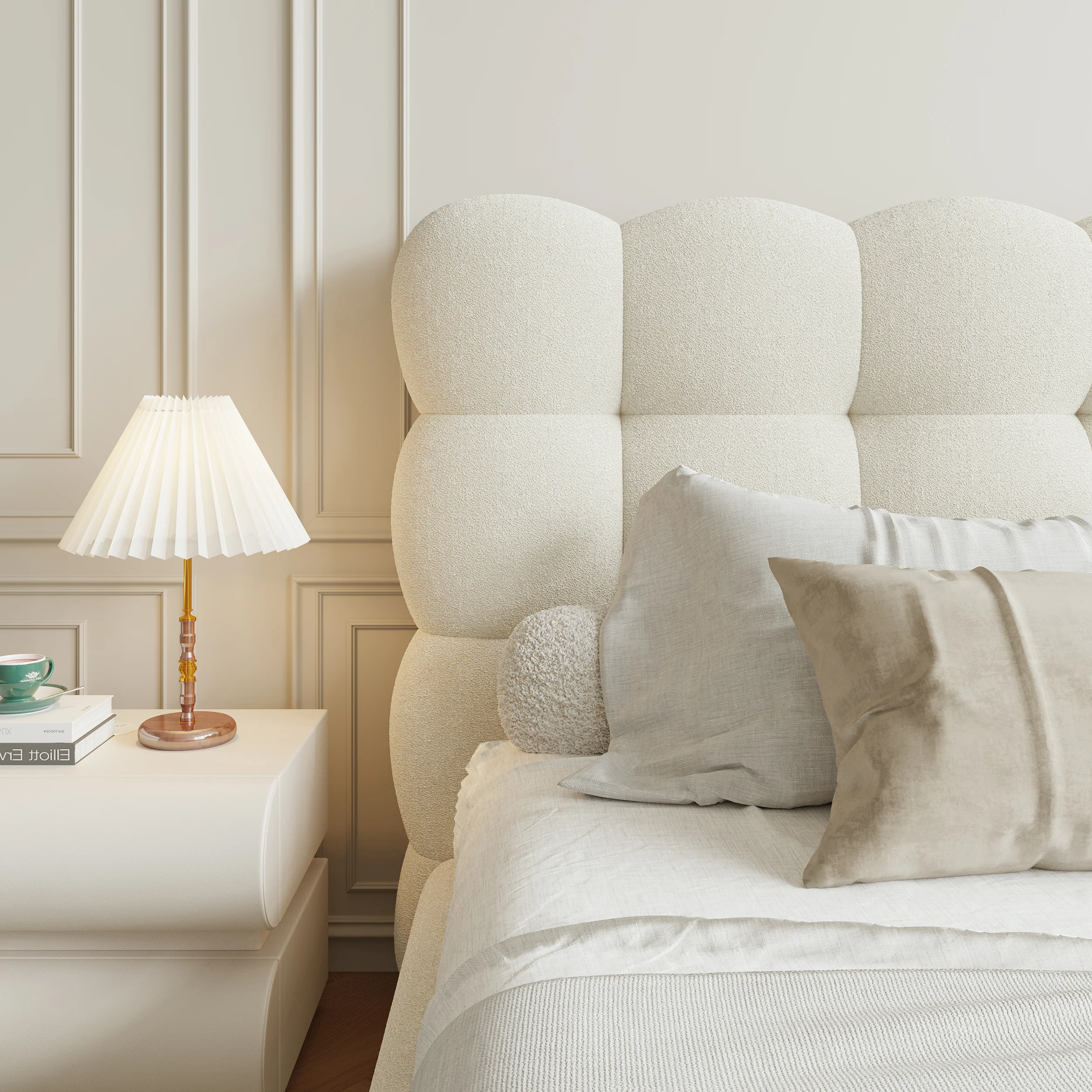 ELYSIA - Off White Boucle Contemporary Design Bubble Bedroom set - Image 4