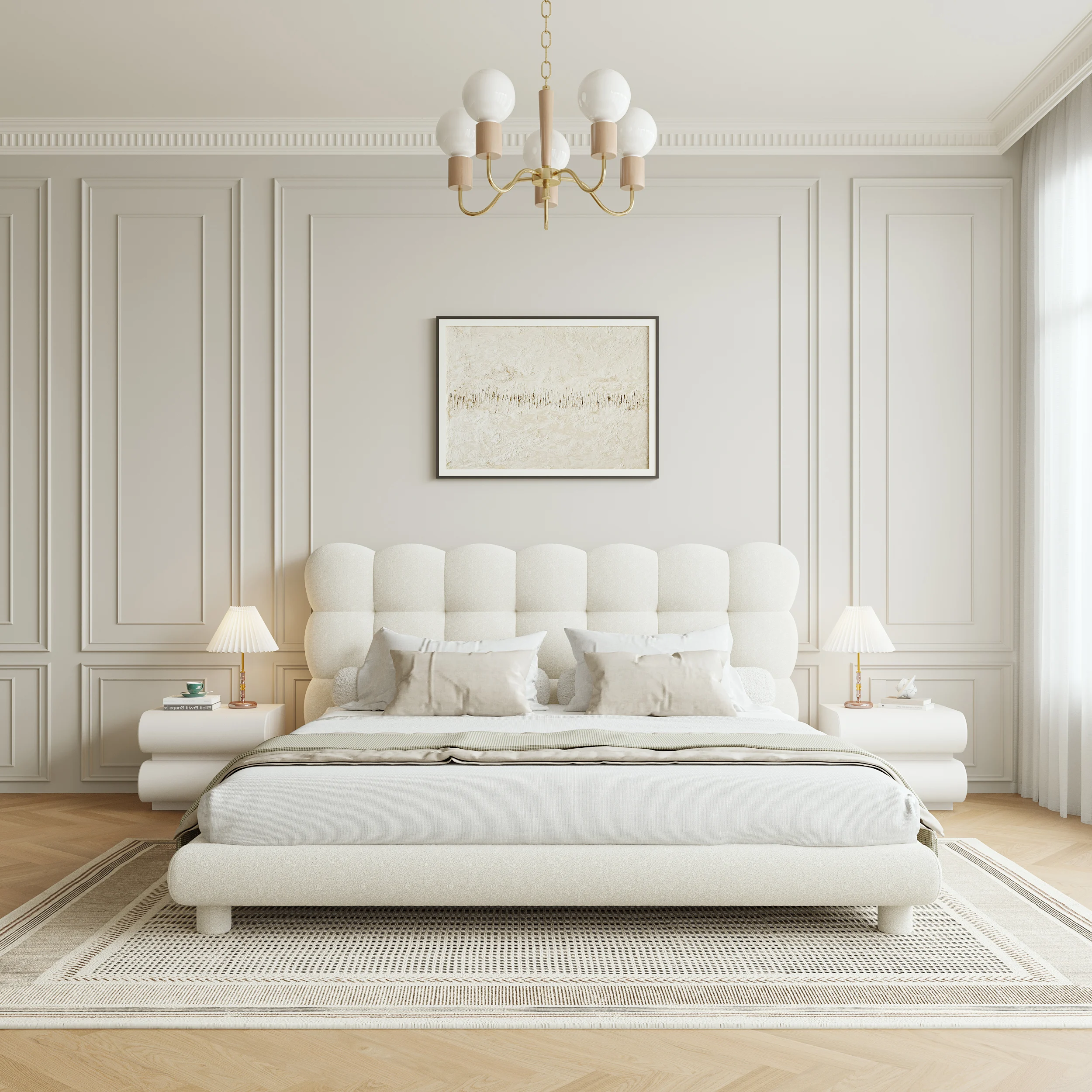 ELYSIA - Off White Boucle Contemporary Design Bubble Bedroom set