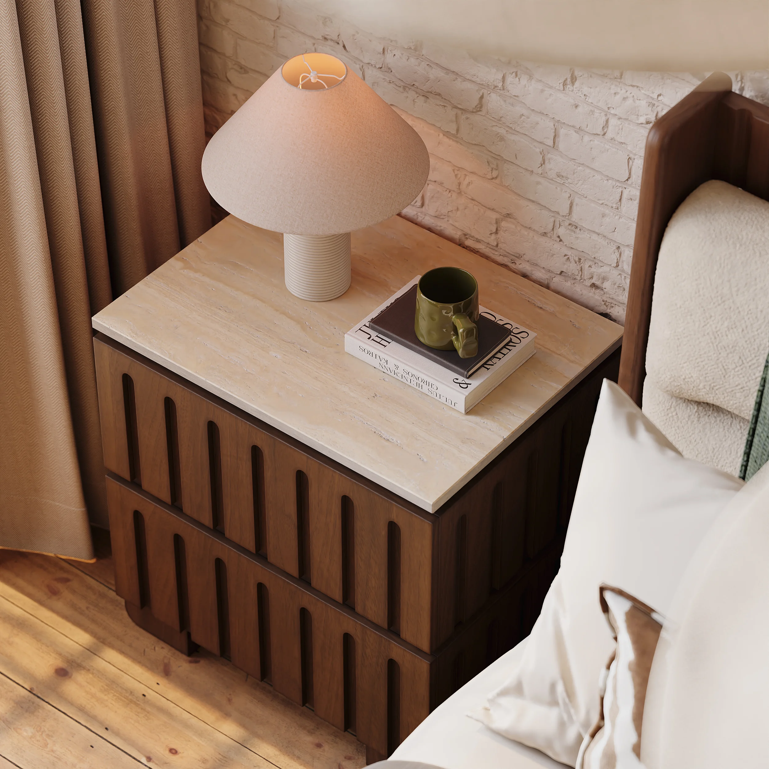 COCOON - Walnut Brown Polished Modern Bedroom Set - Image 5