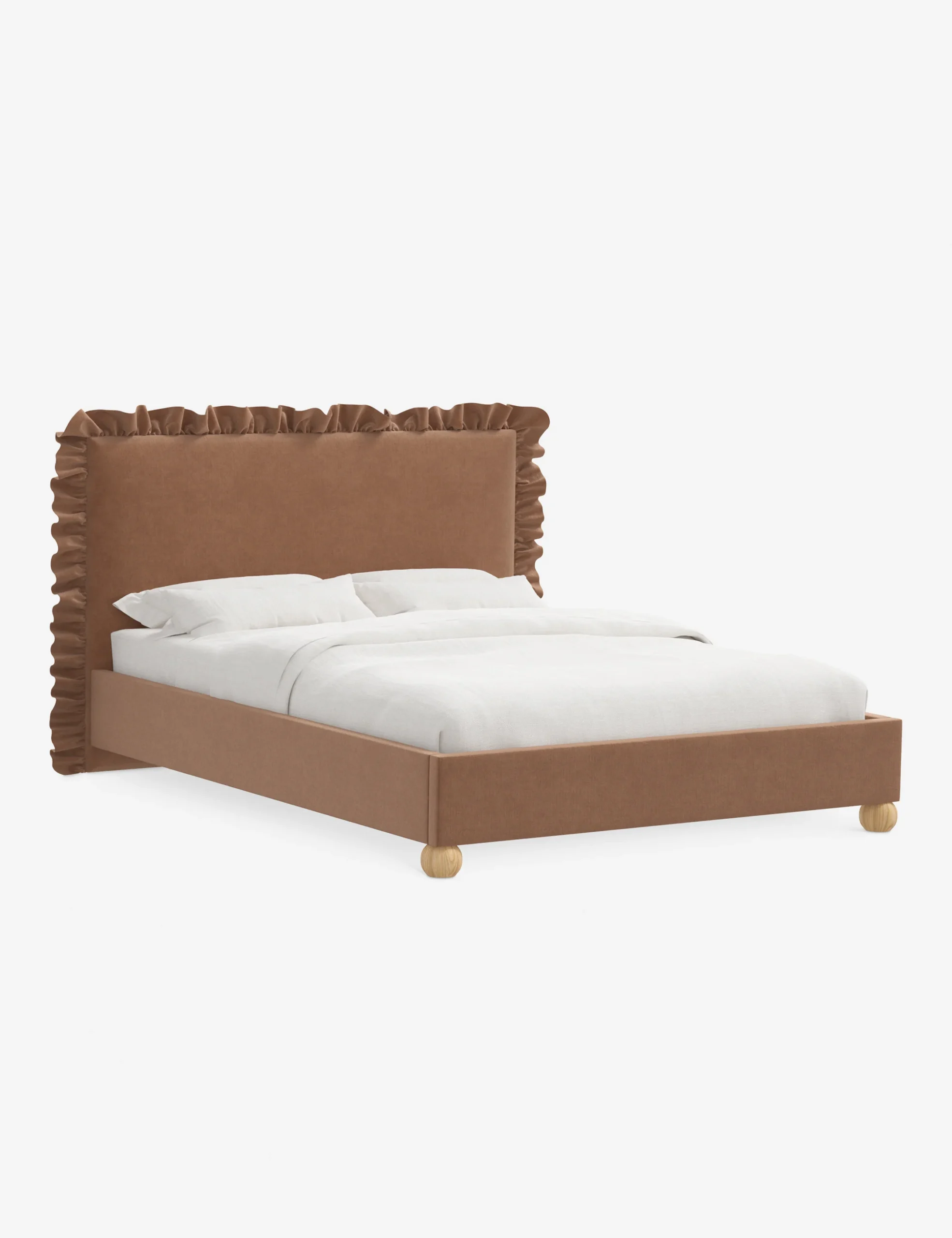 PLUMA - Brown Ruffle Headboard Style King-Size Bed - Image 2
