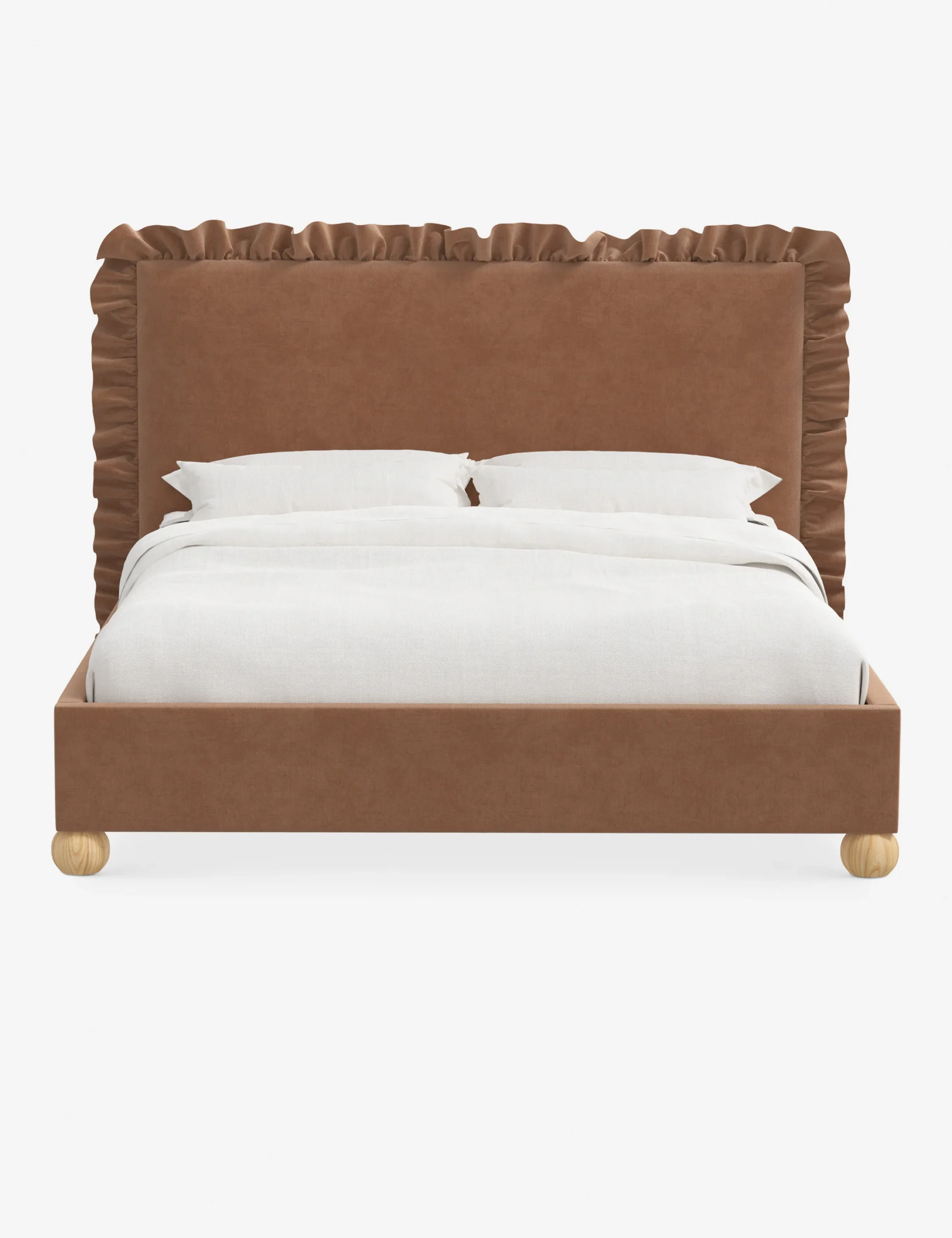 PLUMA - Brown Ruffle Headboard Style King-Size Bed