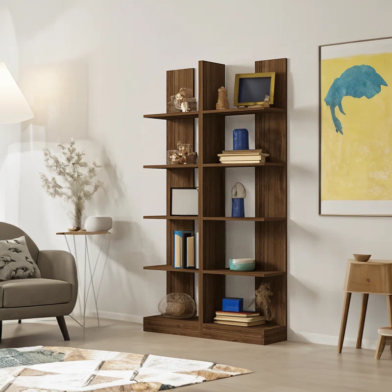 ECLIPSE - Walnut Brown Two-Piece Modern Bookshelf - Image 2