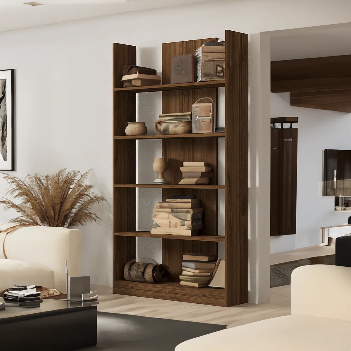 ECLIPSE - Walnut Brown Two-Piece Modern Bookshelf