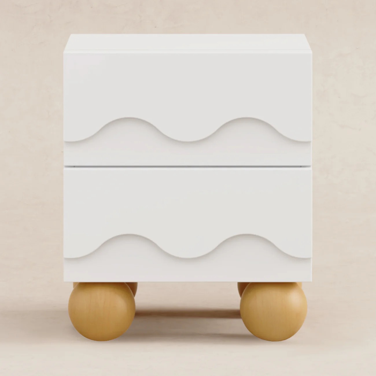 SANDY – White Wave Kids’ Nightstand With Oak Round Feet - Image 2