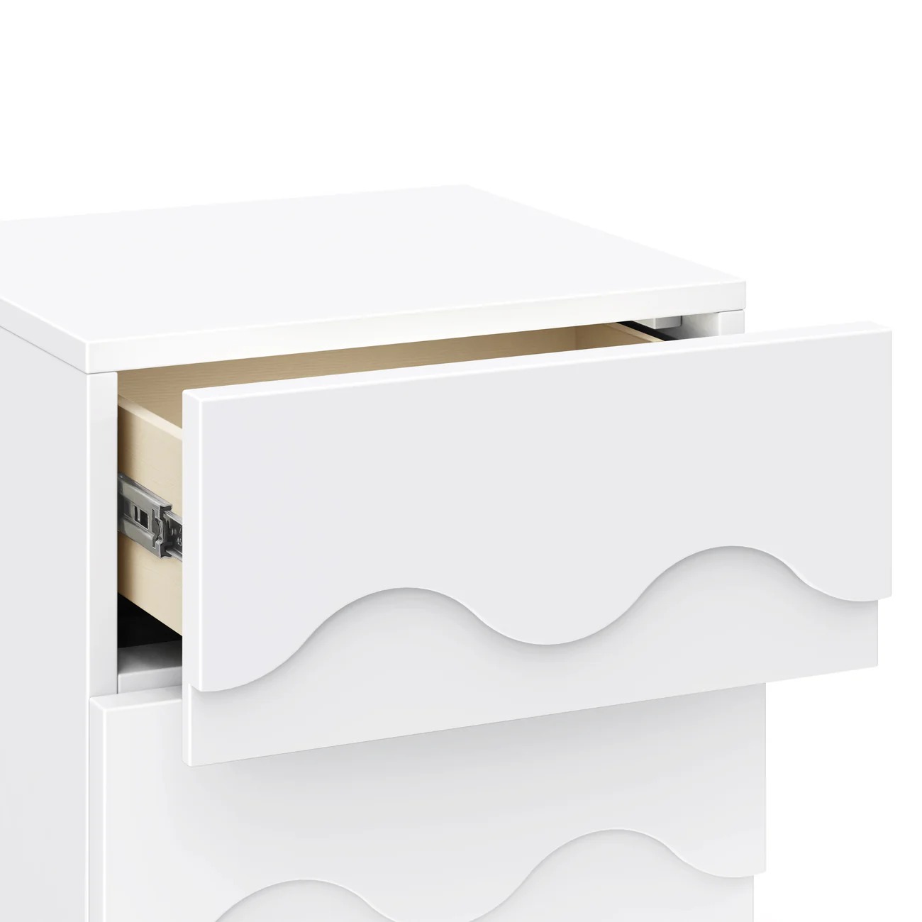 SANDY – White Wave Kids’ Nightstand With Oak Round Feet - Image 4